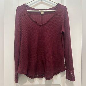 Lucky Brand Waffle Knit Burgundy Long Sleeve